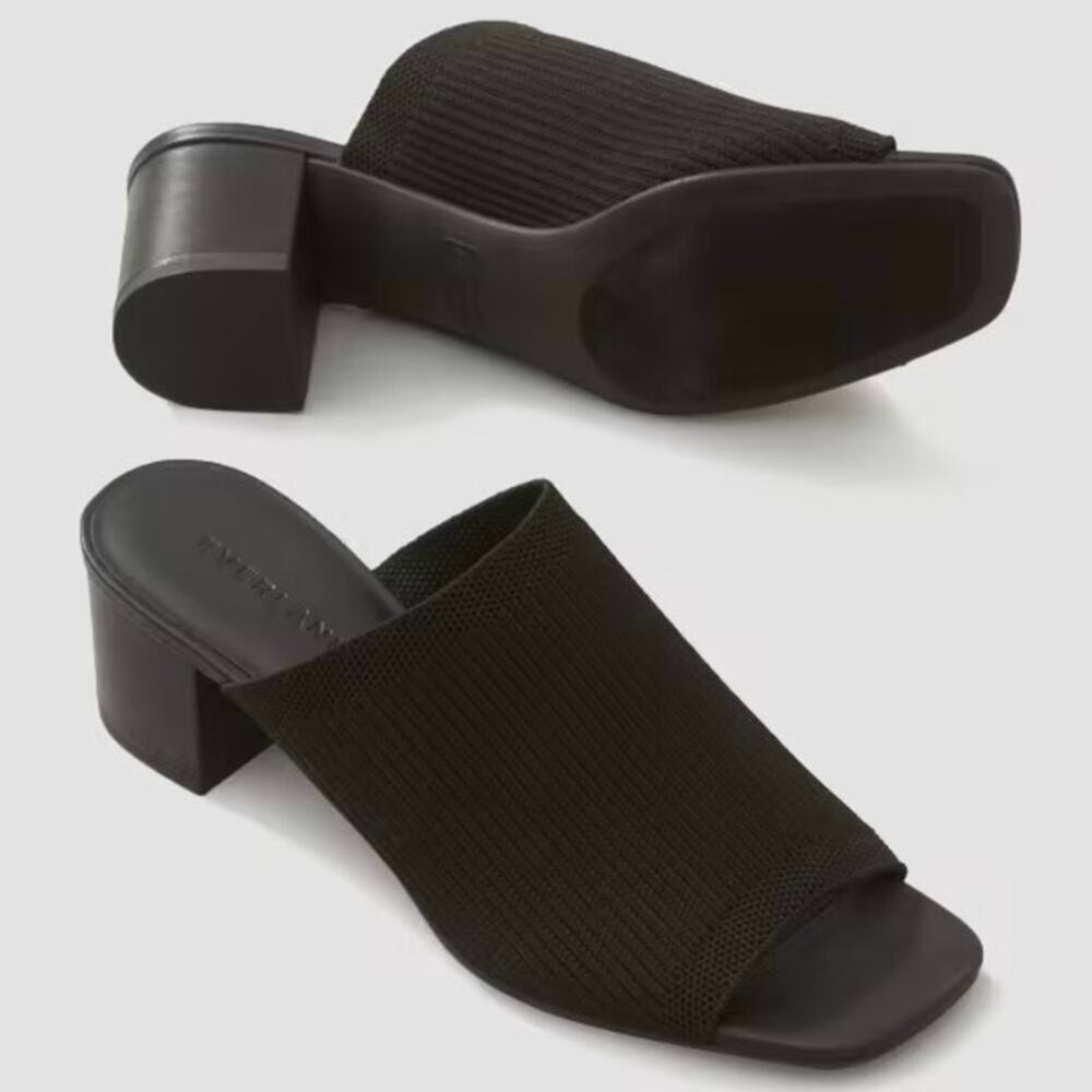 Everlane Black Knit Open-Toe Block Heel Mules - Picture 3 of 8